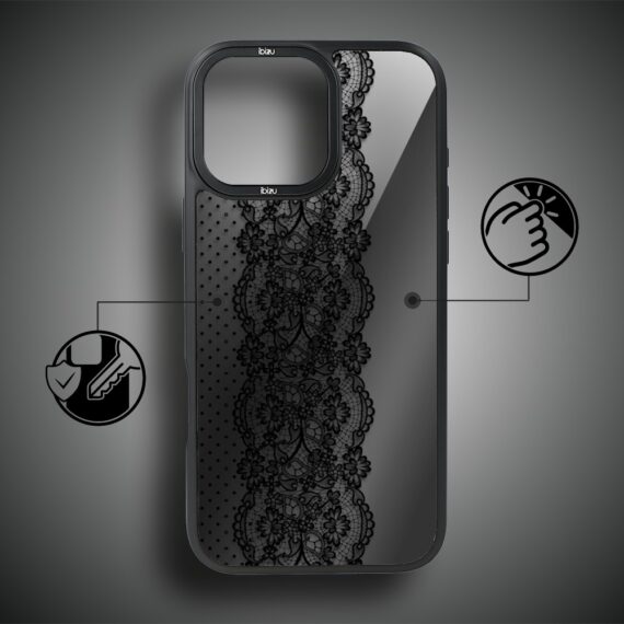 Etui do iPhone 15 Pro Max IBIZU DropGuard Matt z MagSafe, Midnight, Ornamentowa koronka (3)