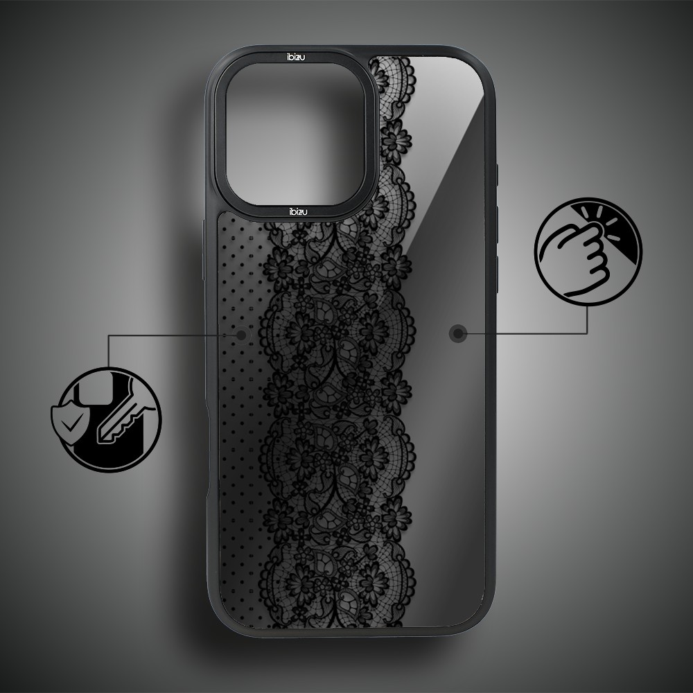 Etui do iPhone 15 Pro Max IBIZU DropGuard Matt z MagSafe, Midnight, Ornamentowa koronka (3)
