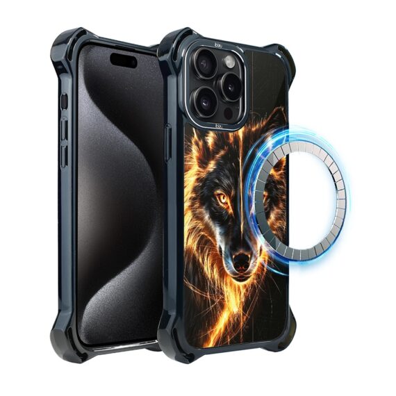 Etui do iPhone 15 Pro Max IBIZU DropGuard Ultra z MagSafe, Wilki, Ognisty wilk (6)