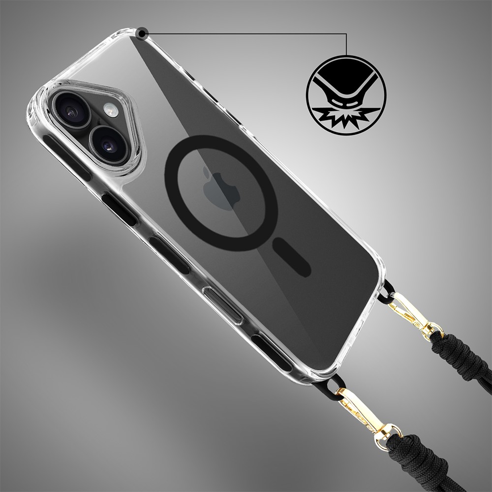 Etui do iPhone 16, MagSafe, ze smyczą, na ramię, crossbody, czarne (1)