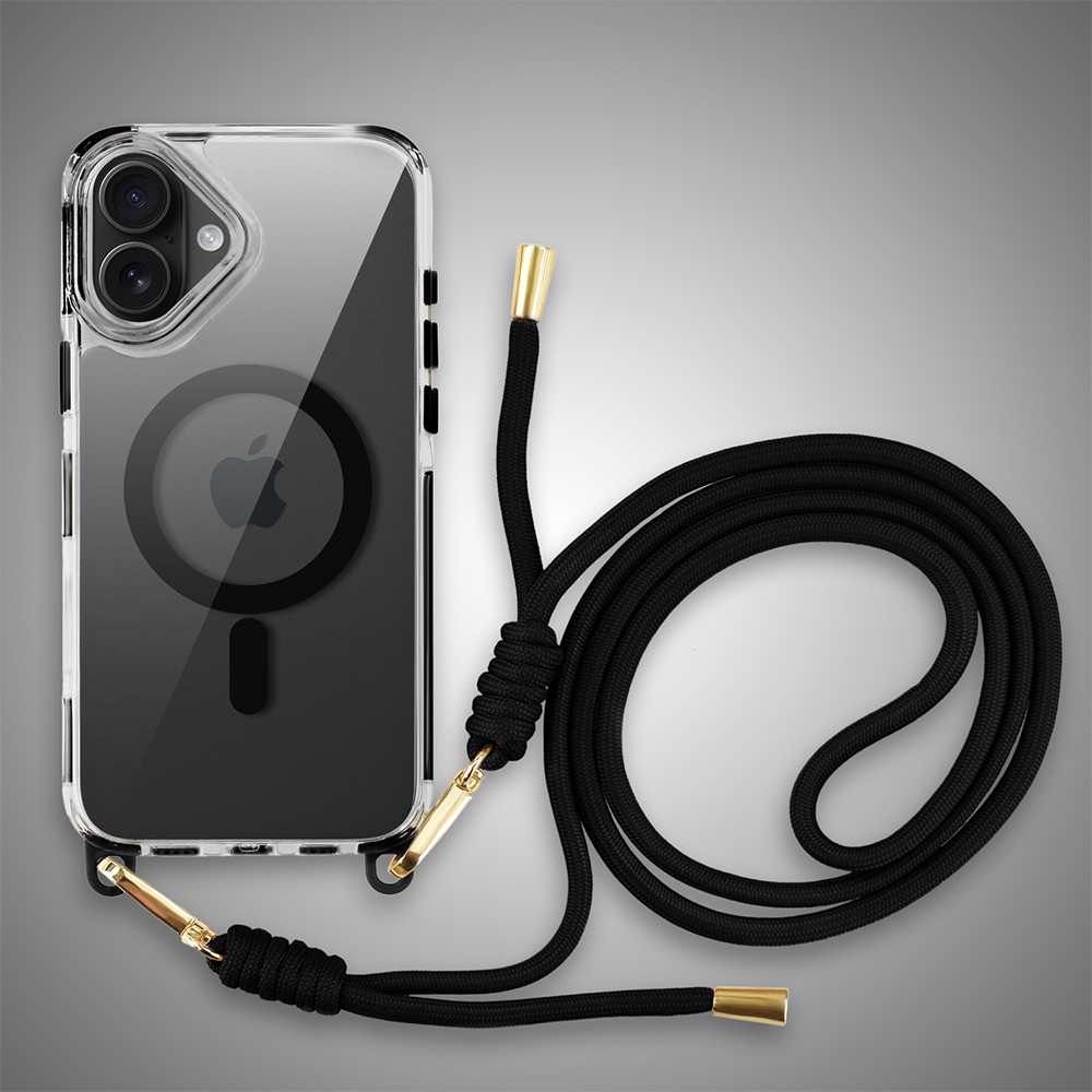 Etui do iPhone 16, MagSafe, ze smyczą, na ramię, crossbody, czarne (6)