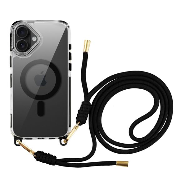 Etui do iPhone 16, MagSafe, ze smyczą, na ramię, crossbody, czarne (7)