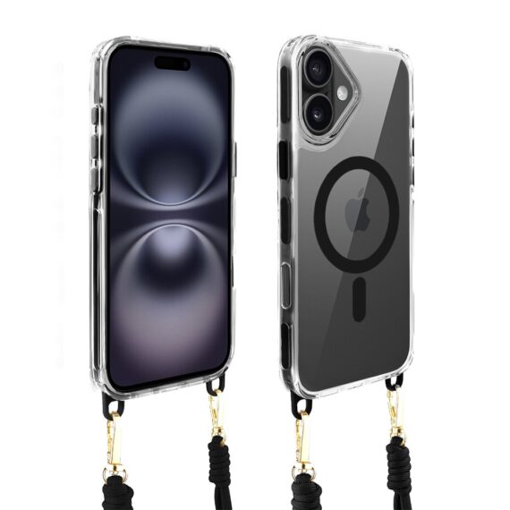 Etui do iPhone 16, MagSafe, ze smyczą, na ramię, crossbody, czarne (8)