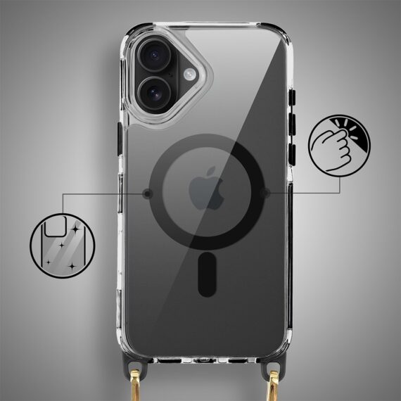Etui do iPhone 16, MagSafe, ze smyczą, na ramię, crossbody, czarne (9)