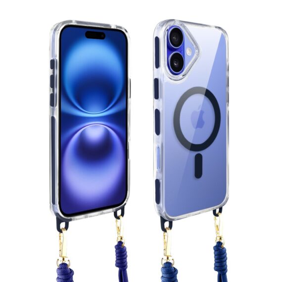 Etui do iPhone 16 Magsafe Slim Crossbody, jak torebka, granatowe (3)