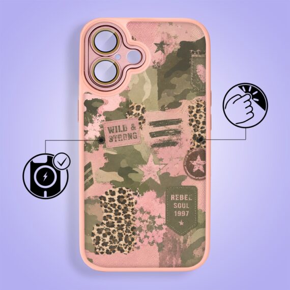 Etui do iPhone 16 Plus Color Flush z MagSafe, z osłoną aparatu, Wild & Strong, różowe (1)