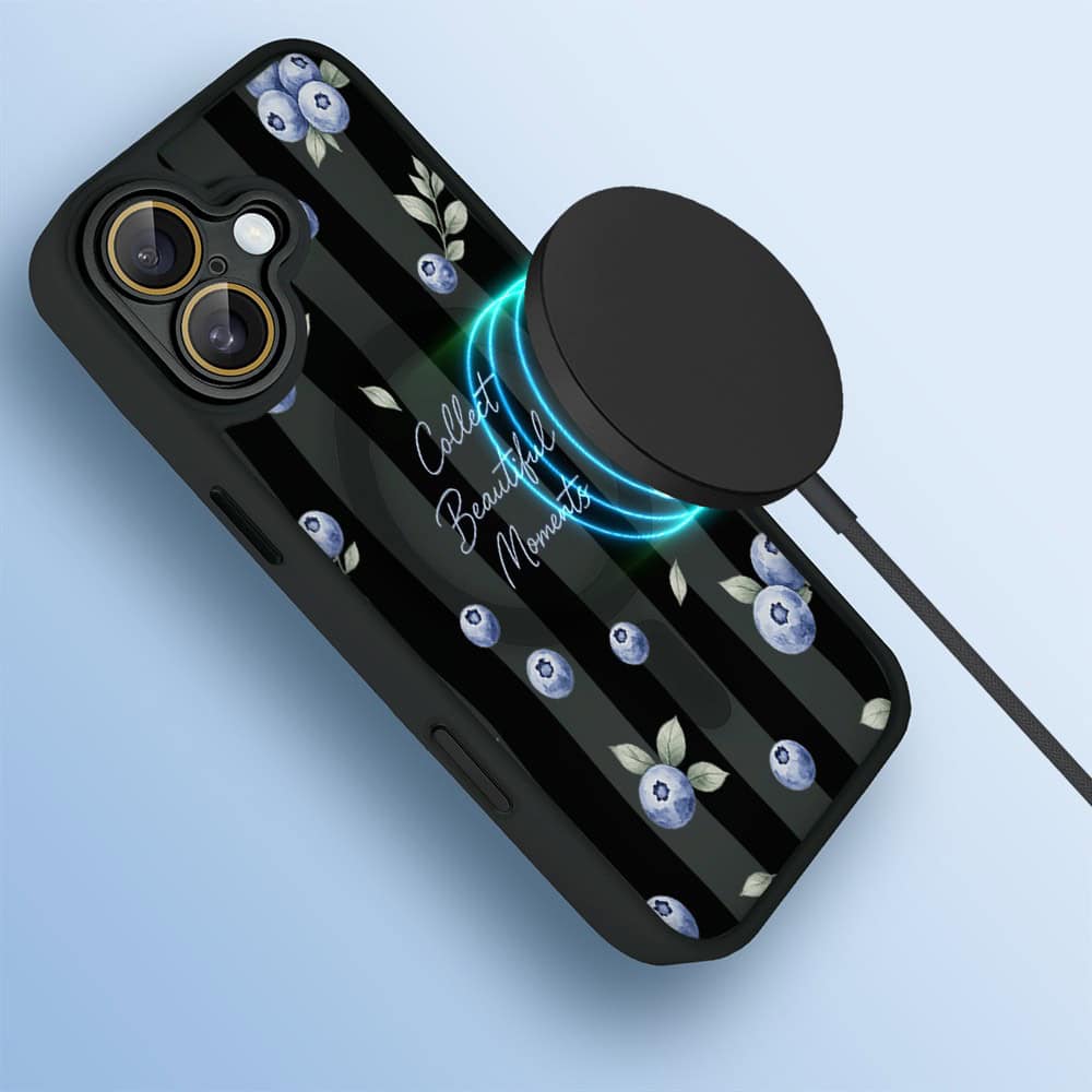 Etui do iPhone 16 Plus Color Flush z MagSafe, z osłoną aparatu, borówkowy rytm, czarne (1)