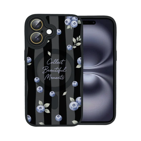 Etui do iPhone 16 Plus Color Flush z MagSafe, z osłoną aparatu, borówkowy rytm, czarne (3)