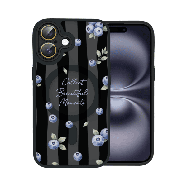 Etui do iPhone 16 Plus Color Flush z MagSafe, z osłoną aparatu, borówkowy rytm, czarne