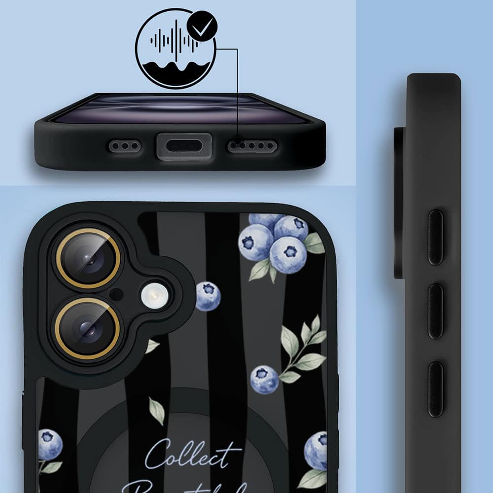 Etui do iPhone 16 Plus Color Flush z MagSafe, z osłoną aparatu, borówkowy rytm, czarne (4)