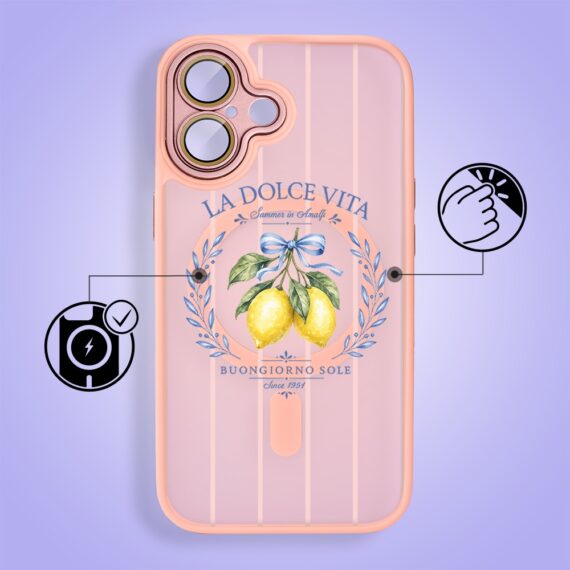 Etui do iPhone 16 Plus Color Flush z MagSafe, z osłoną aparatu, cytrynowa dolce vita, różowe (3)