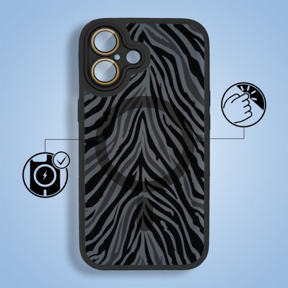 Etui do iPhone 16 Plus Color Flush z MagSafe, z osłoną aparatu, hipnotyczna zebra, czarne (2)