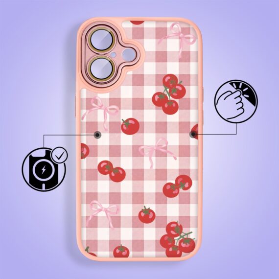 Etui do iPhone 16 Plus Color Flush z MagSafe, z osłoną aparatu, kratka pomodoro, różowe (1)