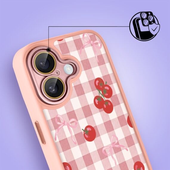 Etui do iPhone 16 Plus Color Flush z MagSafe, z osłoną aparatu, kratka pomodoro, różowe (4)