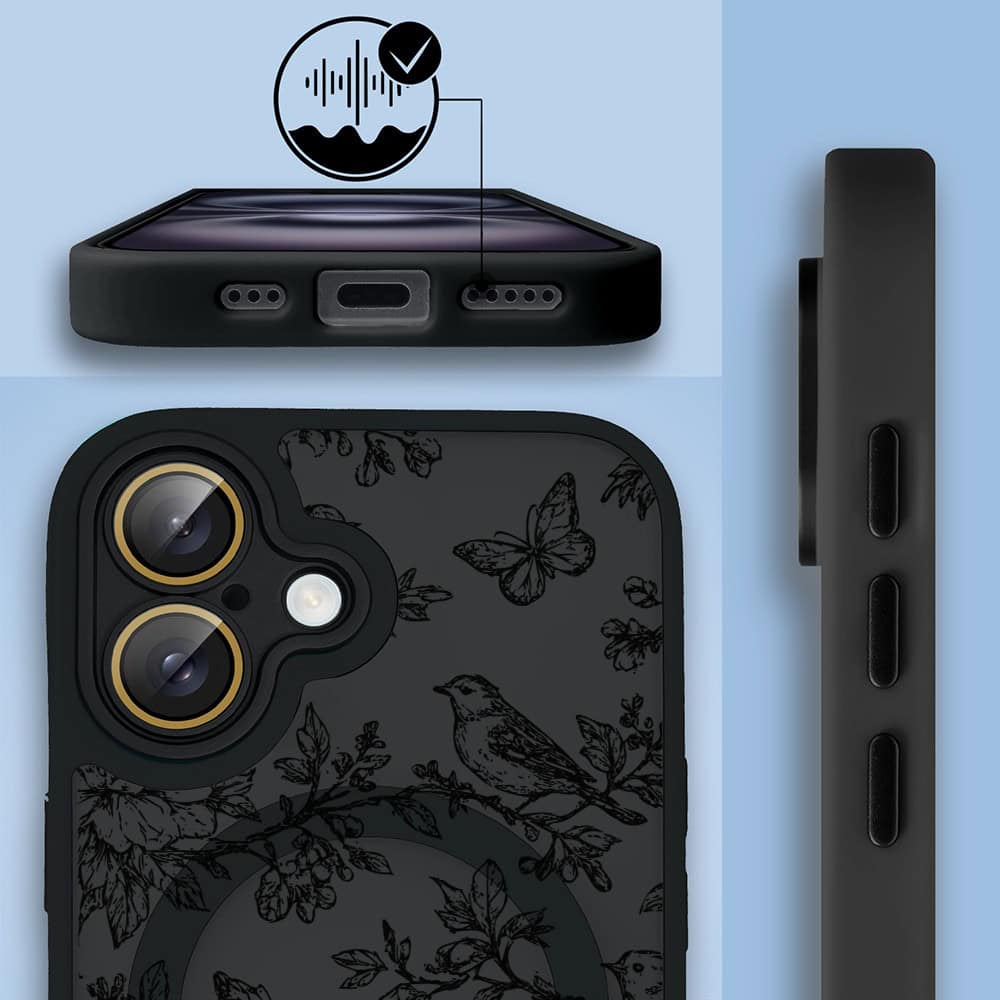 Etui do iPhone 16 Plus Color Flush z MagSafe, z osłoną aparatu, nocna botanika, czarne (5)