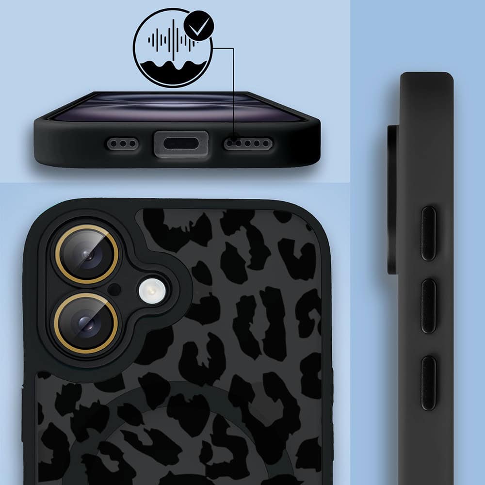Etui do iPhone 16 Plus Color Flush z MagSafe, z osłoną aparatu, subtelna panterka, czarne (1)
