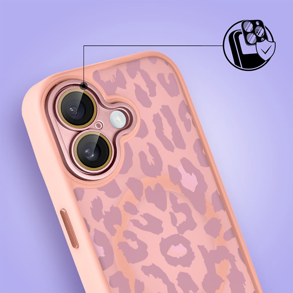 Etui do iPhone 16 Plus Color Flush z MagSafe, z osłoną aparatu, subtelna panterka, różowe (2)