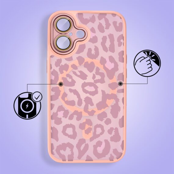 Etui do iPhone 16 Plus Color Flush z MagSafe, z osłoną aparatu, subtelna panterka, różowe (5)
