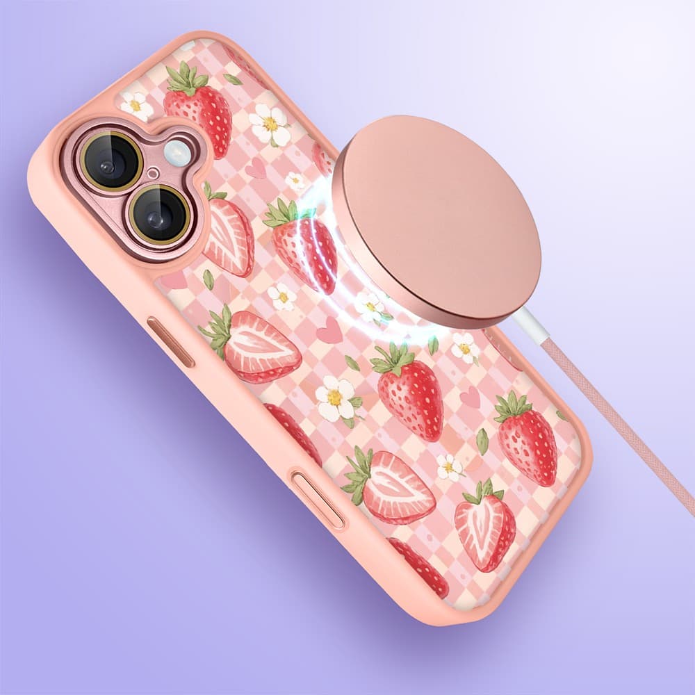 Etui do iPhone 16 Plus Color Flush z MagSafe, z osłoną aparatu, truskawkowy piknik, różowe (1)