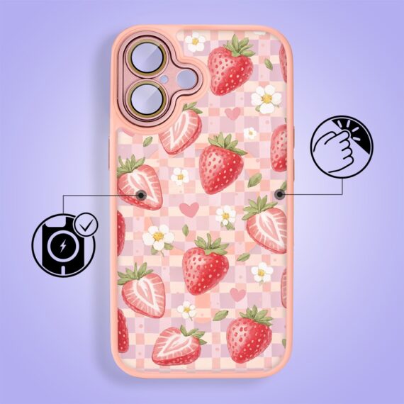 Etui do iPhone 16 Plus Color Flush z MagSafe, z osłoną aparatu, truskawkowy piknik, różowe (2)