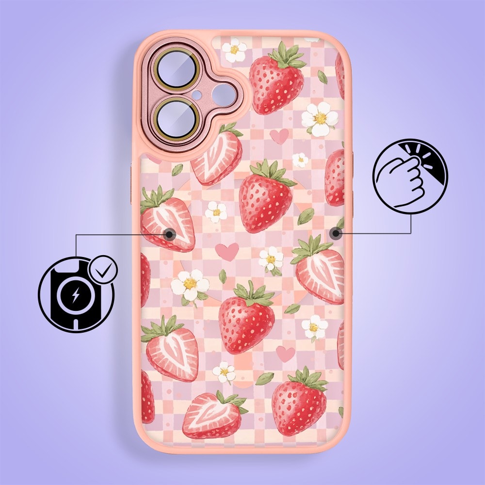Etui do iPhone 16 Plus Color Flush z MagSafe, z osłoną aparatu, truskawkowy piknik, różowe (2)