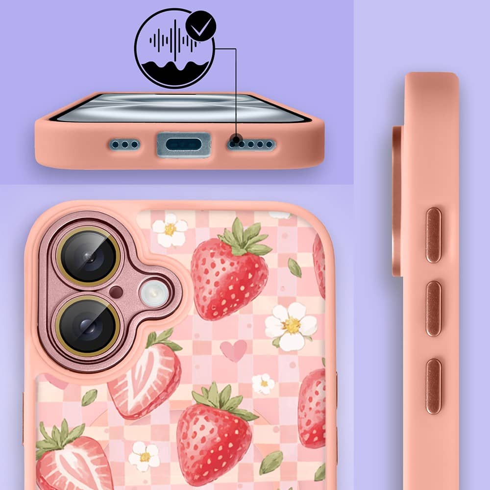 Etui do iPhone 16 Plus Color Flush z MagSafe, z osłoną aparatu, truskawkowy piknik, różowe (4)