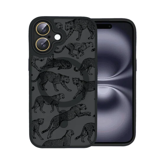 Etui do iPhone 16 Plus Color Flush z MagSafe, z osłoną aparatu, wesołe gepardy, czarne (5)