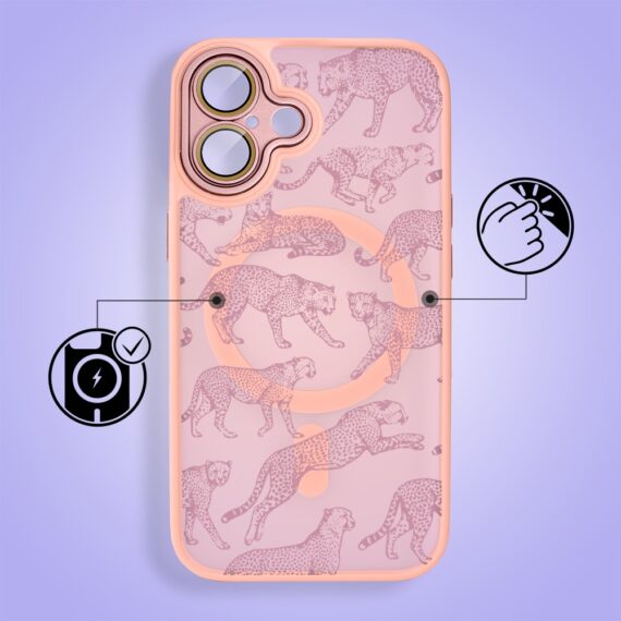 Etui do iPhone 16 Plus Color Flush z MagSafe, z osłoną aparatu, wesołe gepardy, różowe (4)