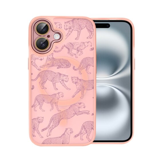 Etui do iPhone 16 Plus Color Flush z MagSafe, z osłoną aparatu, wesołe gepardy, różowe (5)