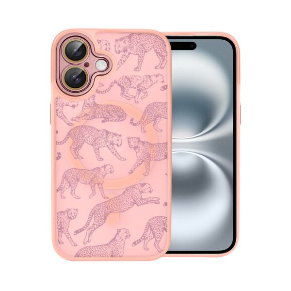 Etui do iPhone 16 Color Flush z MagSafe, z osłoną aparatu, wesołe gepardy, różowe