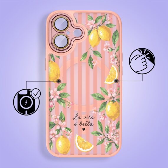 Etui do iPhone 16 Plus Color Flush z MagSafe, z osłoną aparatu, włoskie limone, różowe (2)