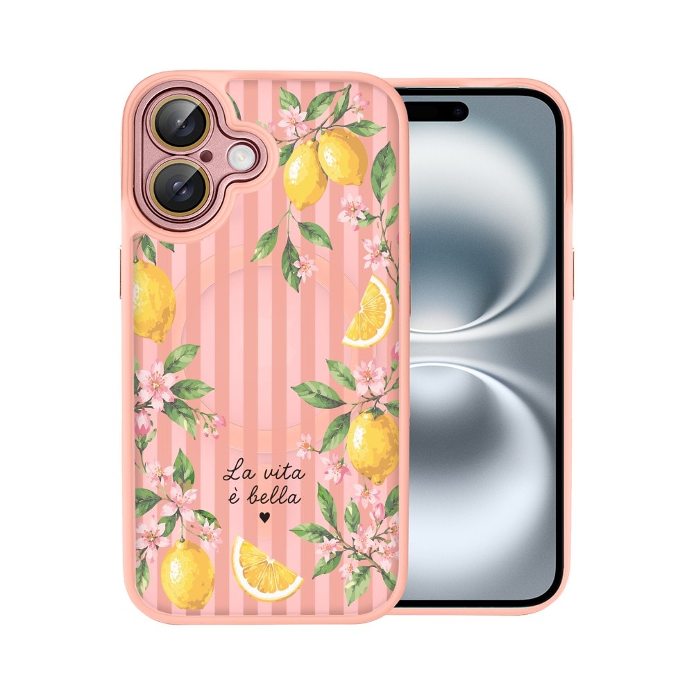 Etui do iPhone 16 Color Flush z MagSafe, z osłoną aparatu, włoskie limone, różowe
