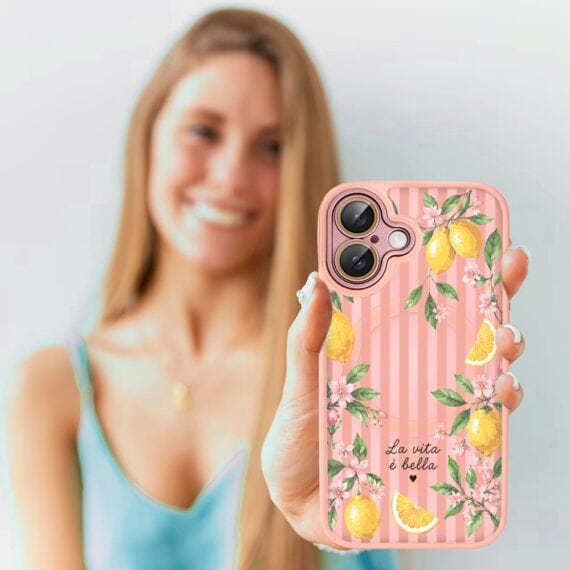 Etui do iPhone 16 Plus Color Flush z MagSafe, z osłoną aparatu, włoskie limone, różowe (6)