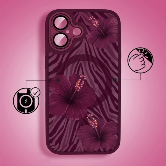 Etui do iPhone 16 Plus, Color Flush z Magsafe, z osłoną aparatu, egzotyczny hibiskus, wiśniowe (1)
