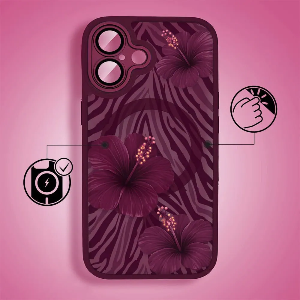 Etui do iPhone 16 Plus, Color Flush z Magsafe, z osłoną aparatu, egzotyczny hibiskus, wiśniowe (1)