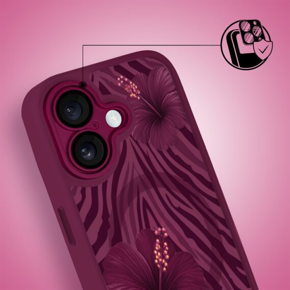 Etui do iPhone 16 Plus, Color Flush z Magsafe, z osłoną aparatu, egzotyczny hibiskus, wiśniowe (3)