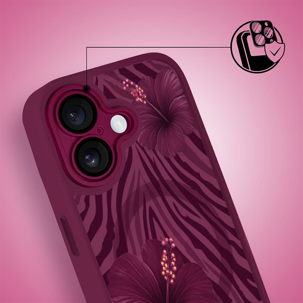 Etui do iPhone 16 Plus, Color Flush z Magsafe, z osłoną aparatu, egzotyczny hibiskus, wiśniowe (3)