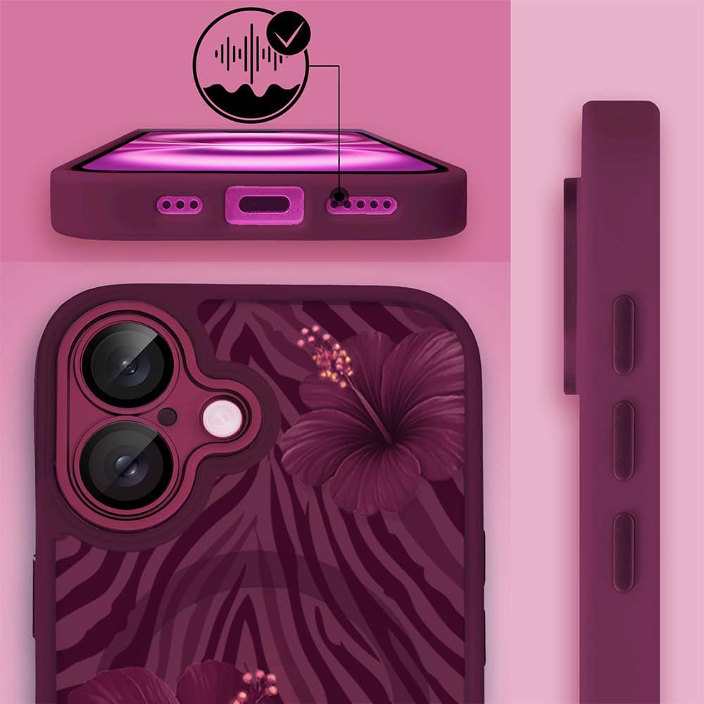 Etui do iPhone 16 Plus, Color Flush z Magsafe, z osłoną aparatu, egzotyczny hibiskus, wiśniowe (5)