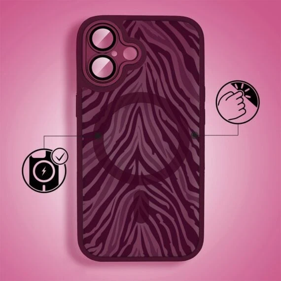 Etui do iPhone 16 Plus, Color Flush z Magsafe, z osłoną aparatu, hipnotyczna zebra, wiśniowe (1)