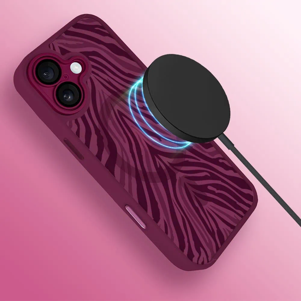 Etui do iPhone 16 Plus, Color Flush z Magsafe, z osłoną aparatu, hipnotyczna zebra, wiśniowe (2)