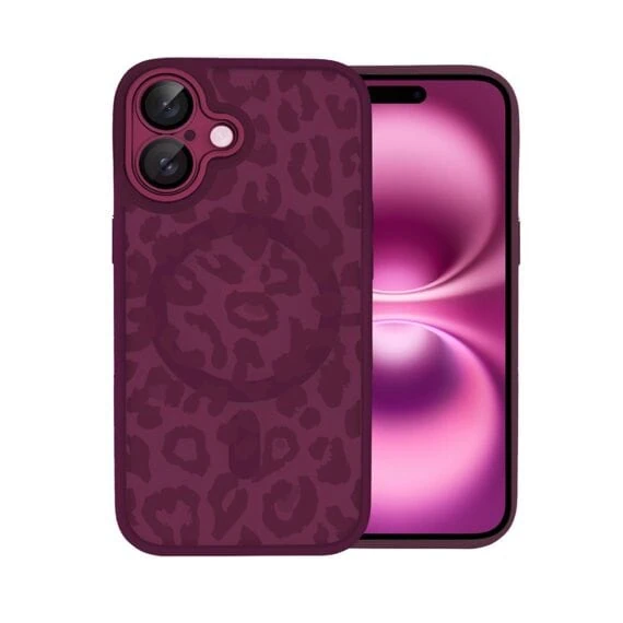 Etui do iPhone 16 Plus, Color Flush z Magsafe, z osłoną aparatu, subtelna panterka, wiśniowe (6)