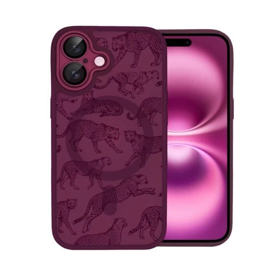 Etui do iPhone 16 Plus, Color Flush z Magsafe, z osłoną aparatu, wesołe gepardy, wiśniowe (1)