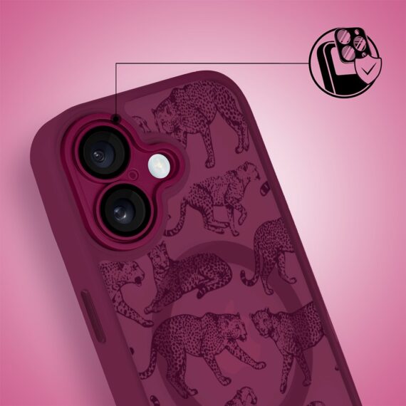 Etui do iPhone 16 Plus, Color Flush z Magsafe, z osłoną aparatu, wesołe gepardy, wiśniowe (4)