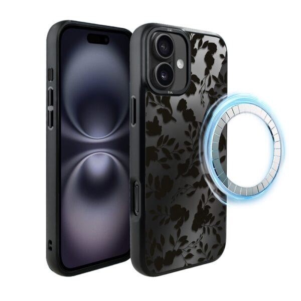 Etui do iPhone 16 Plus IBIZU DropGuard Matt z MagSafe, Midnight, Cienie liści