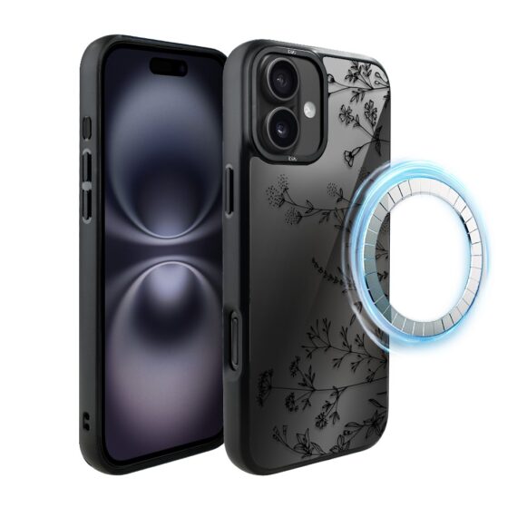 Etui do iPhone 16 Plus IBIZU DropGuard Matt z MagSafe, Midnight, Dotyk kwiatów (6)