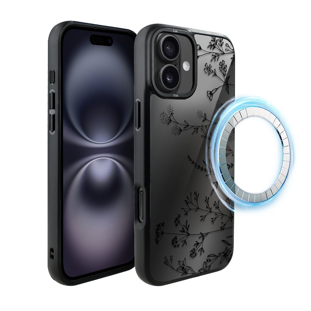 Etui do iPhone 16 Plus IBIZU DropGuard Matt z MagSafe, Midnight, Dotyk kwiatów (6)