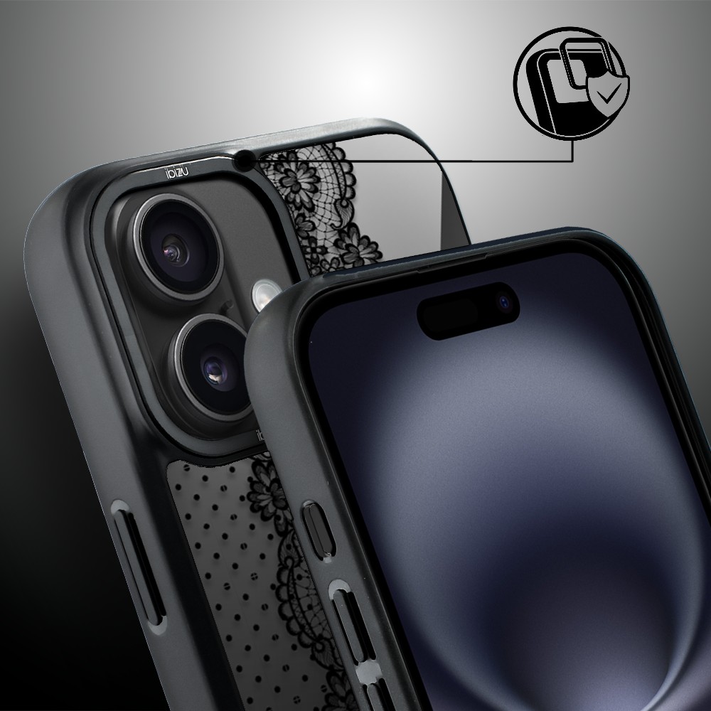 Etui do iPhone 16 Plus IBIZU DropGuard Matt z MagSafe, Midnight, Ornamentowa koronka (1)