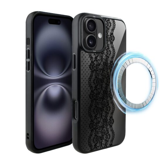 Etui do iPhone 16 Plus IBIZU DropGuard Matt z MagSafe, Midnight, Ornamentowa koronka (4)