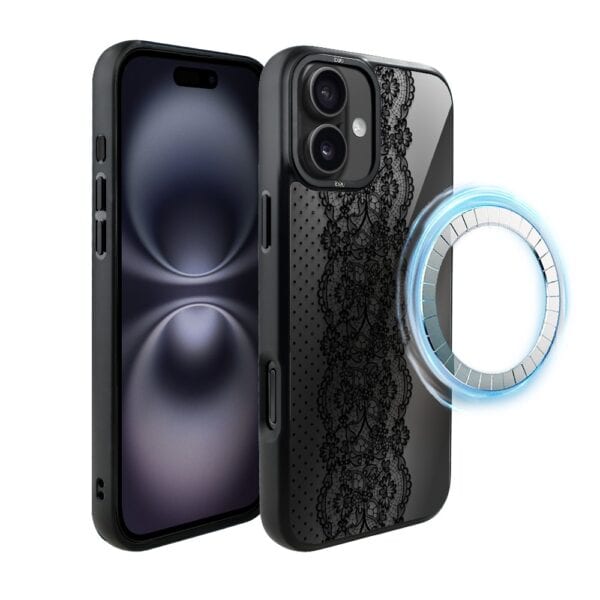 Etui do iPhone 16 Plus IBIZU DropGuard Matt z MagSafe, Midnight, Ornamentowa koronka
