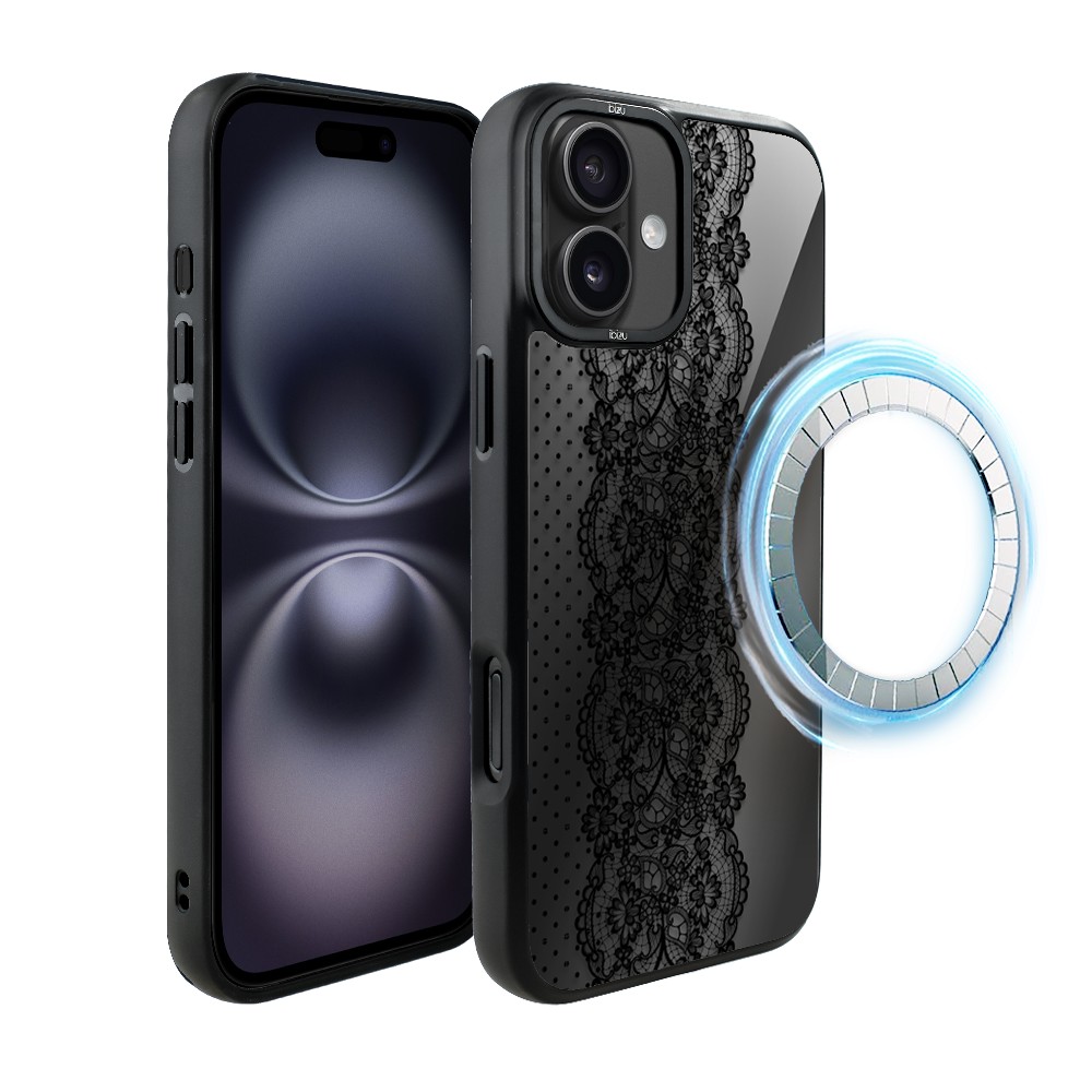Etui do iPhone 16 IBIZU DropGuard Matt z MagSafe, Midnight, Ornamentowa koronka